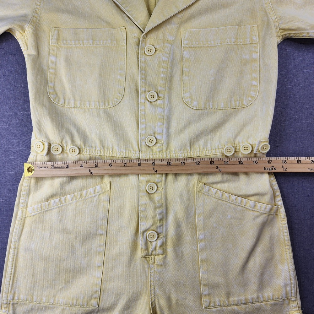 Pistola Yellow Denim Romper Womens Small Acid Wash Utility Button Front Playsuit - Picture 7 of 14